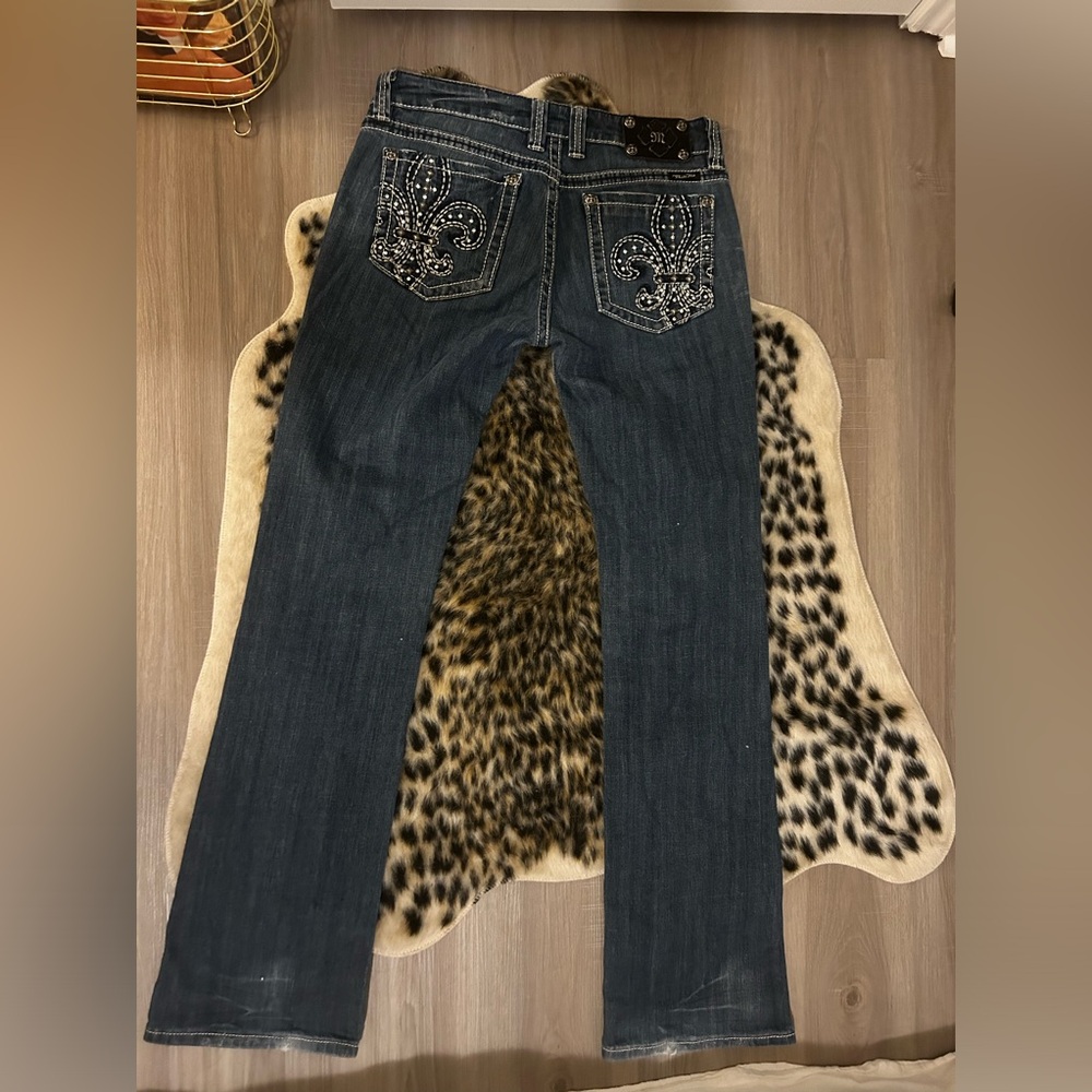 low rise bootcut y2k miss me jeans w/fleur de lis design